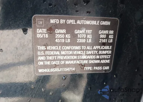 2018 Buick Regal Sportback Preferred z USA, uszkodzony, nr VIN W04GL6SX5J1154714